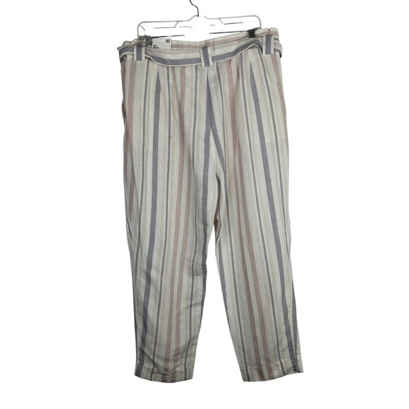 Express Pants Womens 16S/16C White Pink Gray Striped Ankle High RiseNWT - Picture 2 of 13